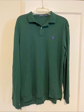 Polo Ralph Lauren Long Sleeve Polo Shirt - Hunter Green / Purple Pony - Size L